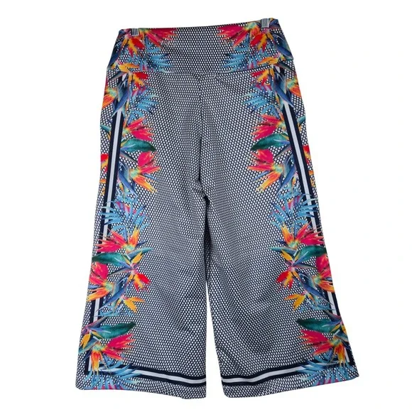 Lucky In Love‎ Wide Leg Copa Culotte Cropped Pants Medium Tropical Floral Golf - Picture 8 of 10